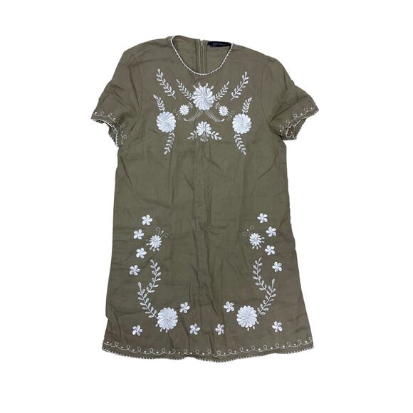 ZARA Green Floral Embroidered Dress | White Flowers Boho Chic Midi - Picture 1 of 6